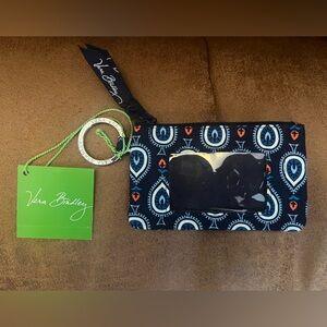 Vera Bradley Marrakesh Motifs White, Blue on Navy with Orange Zip ID Case